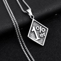 Necklace Retro 1%er Square Tag Alternative Fashion Trend Couple Punk Pendant 50CM(Necklace Size)