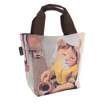 Blooming CAT ART Gobelin Tote Bag featuring a female cat pouring milk. Johannes Ferneco. Women's. Approx. 25 x 20 x 14 cm. Product code: