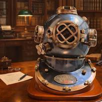 Black Mark V Style Diving Helmet 18 inch with Wooden Base Decor Brass Finish Deep Sea Helmet