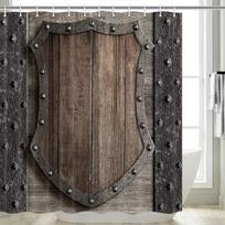 Medieval Knight Shower Curtain, Retro Armor Knight Holding Shield and Sword Bathroom Shower Curtain Set, Polyester Fabric, Hooks W90xH180cm