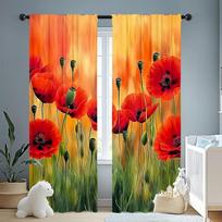 Flowers Print Curtains Suitable Bedroom Living Room Kitchen Decoration Home Divider Window Curtain Set Of 2 Made Polyester Great Decor W100*H70(CM)-Hooks&2PCS