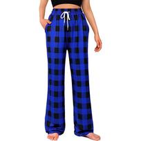 Women's Fashion Straight Leg Pants Drawstring Stretch Plaid Comfort Pajama Pants XXL