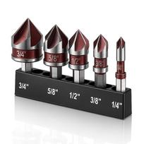 5PCS Professional Metal Countersink Drill Bit Set Multi-Size 1/4 3/8 1/2 5/8 3/4inch Deburring Bit Countersink Bits Wood