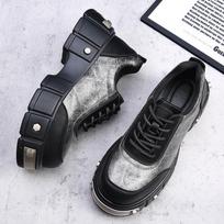 2026 New Big Head Cow Leather Shoes for Men Height-increasing Metal Rivet Platform Punk Shoes Male Autumn Winter Designer Shoe 38