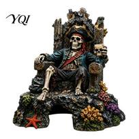 Durable Fish Tank Ornament Pirate Skeleton Throne Aquarium Ornament, Resin Hideout Cave for Small Realistic Skull Fish, King Castle Decor Freshwater