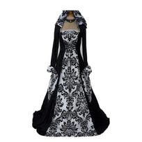 Women Vintage Medieval Gothic Square Neck Flare Sleeve Lace Patchwork Maxi Dress Bodycon Dress Dresses 3XL balta