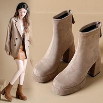 Fashion Suede Super High Heels Women Boots Ankle Chelsea Shoes New Winter Chunky Dress Shoes Party Elegant Pumps Goth Botas Mujer 34
