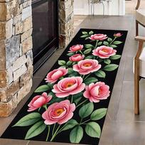 Pink Flowers Runner Rug Vintage Romantic Rose Print Non-Slip Carpet Living Room Hallway Bedroom Kitchen Valentine's Day Decor 40X120CM