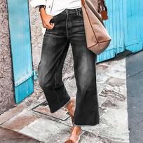 Ladies' Jeans Trend Casual Fashion Straight Leg Wide Leg Mid Waist Casual Fringed Denim Cropped Pants XL