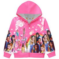 36378 Kids Girls KATSEYE Printed Long Sleeves Hooded Zipper Coat Jacket 110cm rožinė raudona spalva
