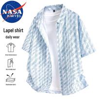 NASA MARVEL Men's Short Sleeve Plaid Casual Shirt L