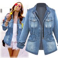 Plus Size Casual Womens Ladies Denim Oversize Jeans Chain Jacket Pocket Coat XXXXXL
