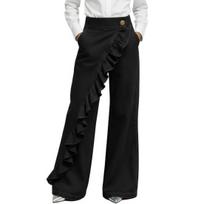 Women Denim Trousers, Wide Leg Elastic Waist Casual Pants, Soft Comfortable Loose Fit Trousers for Daily Wear Street Party S