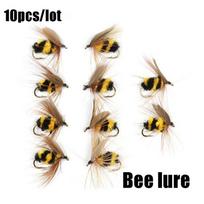 10pcs New Swimbaits Treble Hooks Bionic Bait Fly Trout Fishing Lures Bee Ant  Insect Crank 10PCS Bee