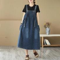 Autumn Japan and South Korea Loose Denim Suspender Skirt Women's Suspender Dress S