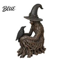 Halloween Witch Figurine Tree Statue  Gothic Crow Resin Figurine  Dark Fantasy Enchanting Ornament  Holiday Party Supplies Decor