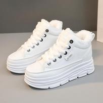 Women's Platform Boots Casual Small White Shoes Winter Warm Snow Boots Plush Lined Cotton Shoes Short Boots Height Increasing Flats Shoes 40