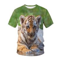 Fun printed T-shirt animal tiger cat 3D printed children's T-shirt fashionable casual cartoon T-shirt boys and girls children's clothing 150
