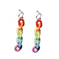 Fashion Chain Ear Hook Women Long Rainbow Clip Earrings Club Jewelry Ear Clip