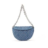 Tory Burch Fleming Logo Magnetic Closure Denim Crescent Shoulder Bag Women Shoulder Bag Denim-Blue 158652-426 Basic Set (Bag+Dust Bag)