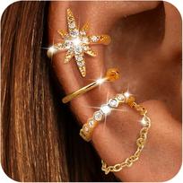 Bobisty 3PCS Ear Cuff Non-Piercing Earrings for Women Cute Clip-On Cartilage Earring 14K Gold Plated Dainty Fake Piercing Earing brown