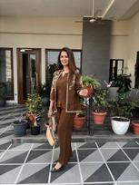 Beautiful Embroidery Ethnic Cord Set Women Office Wear Top Pant with Jacket Set M-38