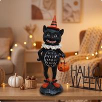 Resin Figurine with Base HalloweenThemed Character Sculpture HandPainted Tabletop Display Piece for Black Cat Figurine