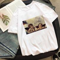 Cute Angel Oil Painting Print Female T Shirt Summer Fashion Casual Funny Kawaii Women Harajuku L
