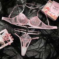 Rožinė siuvinėjimas seksuali surinkimo patogi erotinio apatinio trikotažo rinkinys meilės kaklas madingos moterys vietoje S rožinė
