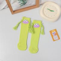 Girls' Cute Pink Knee-High Slouch Socks with Quirky Braids - Summer Thin Edition One Size žalia