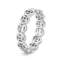 Fashion Women Hollow Coin Ring Titanium Steel 18K Gold Plated Money Luck Jewelry Gift No. 6 sidabras
