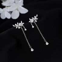 Copper Color CZ Earrings For Women Waterdrop Cubic Zirconia Long Chain Tassel Flower Shape Cute Girls Dangle Earrings Jewelry white