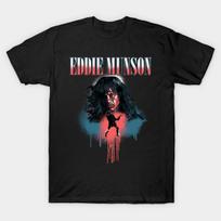 Men Black Print T-shirt Eddie Munson No-Cut Heat Transfer Print Cotton Tshirt 2XL