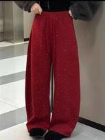 Fashionable Silver High-Waisted Wide-Leg Drawstring Pants – Women's Winter Casual Straight-Leg 2XL [140-155 lbs]