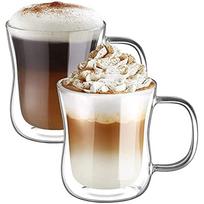 2x350 ml stikliniai kavos puodeliai, dvigubos sienelės akiniai su Asa, borosilikatiniai stikliniai puodeliai arbatai, kavai, pienui, lattei, machiato 9x9x11cm beige