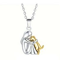 Dog And Woman Necklace Puppy Hug Pendant Memorial Necklace Dog Cat Owners A