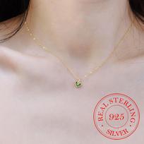 S925 Sterling Silver Emerald Love Heart Choker Necklace Pendant for Women 14K Gold Plated Necklaces Wedding Party Jewelry Gift 40cm