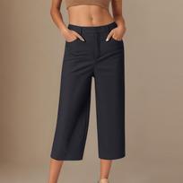 Casual Capri-pants for Women Straight Wide Leg Pants Solid Color Versatile Daily Pants Ladies Spring Summer Casual Trousers XS