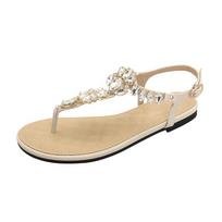 Rhinestone flat toe sandals women's new bohemian ethnic style travel vacation beach Roman women's shoes 35 abrikosas