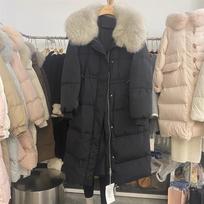 Down Cotton Padded Coach Winter Long Over Knee Large Fur Thicken Puffer Jacket Oversize Cotton Coat Outwear XL smėlis