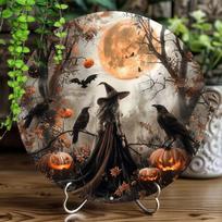 Vintage Witch Round Metal Wall Sign Halloween Bar Office Decor