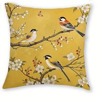 1/4pcs Yellow Pillowcases with Floral and Bird Motifs Sofa cushion cover home bedroom room decoration 40x40cm