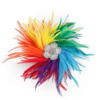 Elegant Feathered Flower Brooch Hair Ornament with Rhinestones Studs Hair Decors Jewelry for Dance Event Dressingup white
