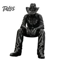 Minimalist Industrial Decor Western Cowboy Desk Decor, 3D Printed Edge-Hanging Figurine with Dangling Legs, Retro Style Desktop Matte Black