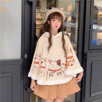 Rudens ir žiemos mielos katės ausytės Harajuku tendencija aksominis pastorintas studentės moteriškas japoniškas švelnios mergaitės šiltas apsiaustas šalis XL