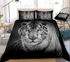 Tiger Duvet Cover Set King/Queen/Full Size Wild Theme Bedding Set Animals Pattern Polyester Comforter Cover with 1/2 Pillowcases 70x133cm