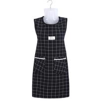 Household Plaid Women Sleeveless Apron Cotton Overalls Oil-proof Chef Aprons Large Pocket Sleeveless Apron Work Uniform