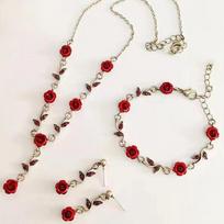 New Vintage Fashion Rose Flower Alloy Bracelet Earrings Necklace Set Gentle Temperament  Set Women Suitable For Bridal