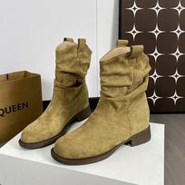 Vintage single boots low heel pile boots women's 2025 new autumn matte western cowboy short boots medium tube Martin boots 35