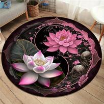 Yin Yang Rug Lotus Sun Circular Carpet Abstract Design Living Room Bedroom Carpet Soft Flower Decor Perfect Home Gift Decoration 60cmx60cm